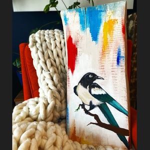 Magpie Painting on Wood